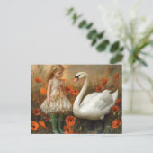 Carte Postale Fille et cygne dans les pavots (Debout devant)