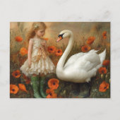 Carte Postale Fille et cygne dans les pavots (Devant)