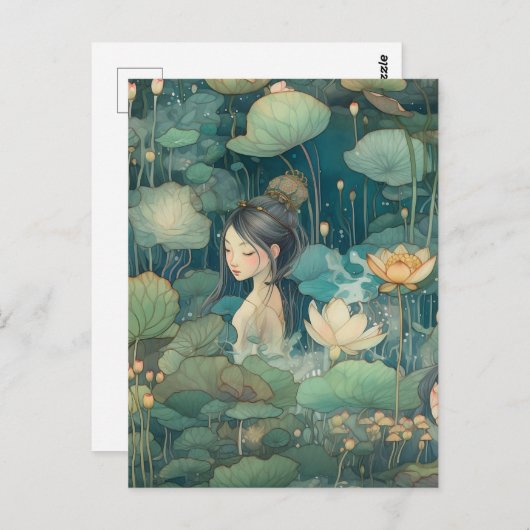 Carte Postale Fille Et Fleurs (Devant / Derrière)