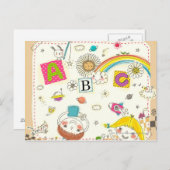 Carte Postale Fille et garçon jouant par tableau (Devant / Derrière)