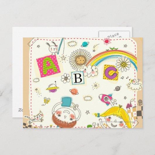 Carte Postale Fille et garçon jouant par tableau (Devant / Derrière)