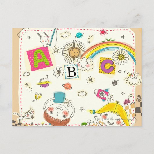 Carte Postale Fille et garçon jouant par tableau (Devant)