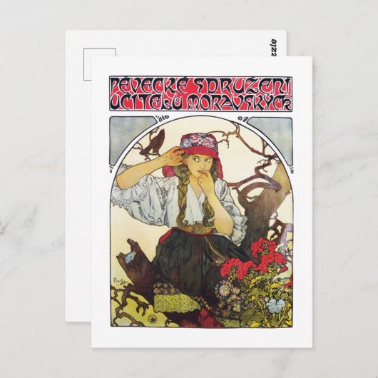 Carte Postale Fille et géranium, Mucha (Devant / Derrière)