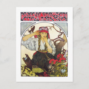Carte Postale Fille et géranium, Mucha