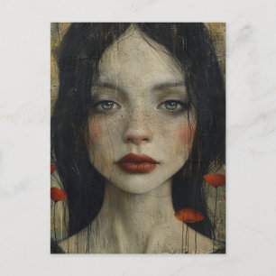 Carte Postale Fille et les pavots Grunge rustique