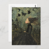 Carte Postale Fille et papillons Imaginaire foncé (Devant / Derrière)