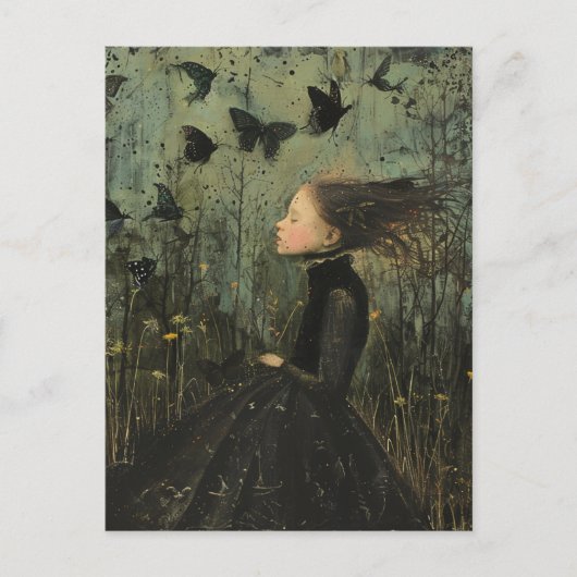 Carte Postale Fille et papillons Imaginaire foncé (Devant)