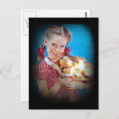 Carte Postale Fille et poussins (Devant / Derrière)