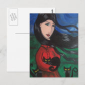 Carte Postale Fille et ses chats noirs (Devant / Derrière)