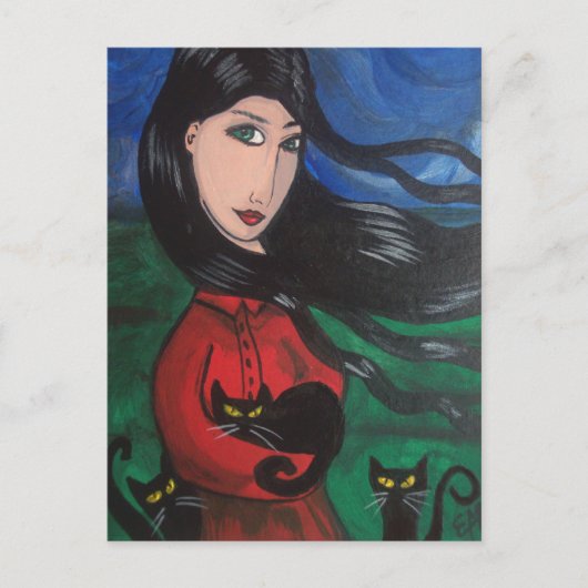 Carte Postale Fille et ses chats noirs (Devant)