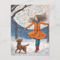 Fille et son chien Happiness hiver