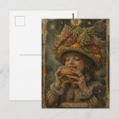 Carte Postale Fille étrange avec un chapeau de cheeseburger L'ap (Devant / Derrière)