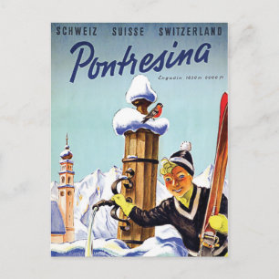 Carte Postale Fille faisant du ski à Pontresina, Suisse