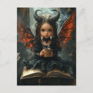 Carte Postale Fille Fantastique avec Cornes et Ailes Livre de Ca
