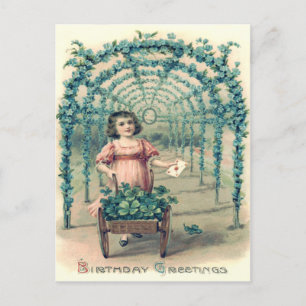 Carte Postale Fille Fille Lève À Quatre Feuilles Clover Oubliez-