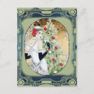 Carte Postale Fille Flamme de Noël avec boisson et arbre