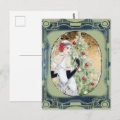 Carte Postale Fille flapper de Noël avec boisson et arbre (Devant / Derrière)