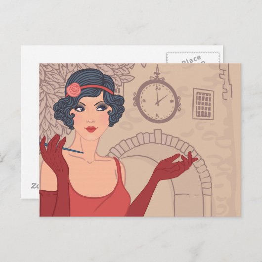 Carte Postale Fille Flapper illustrée (Devant / Derrière)