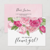 Carte postale Fille Fleuriste Roses roses à l'aqua (Devant / Derrière)