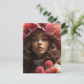 Carte Postale Fille Fleurs Roses (Debout devant)