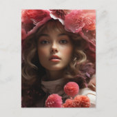 Carte Postale Fille Fleurs Roses (Devant)