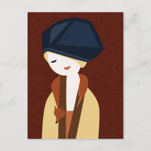 Carte Postale fille Fox