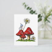 Carte Postale Fille Gnome, Tabouret, Marguerites, Art Fanstasy (Debout devant)