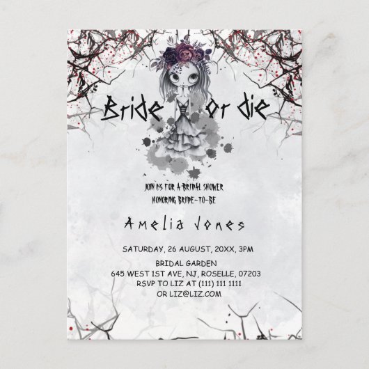 Carte Postale Fille gothique douche de mariage adorable (Devant)