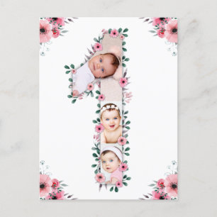 Carte Postale Fille Grand 1er Anniversaire Photo Collage Fleur R