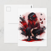Carte Postale Fille grunge papillon rouge (Devant / Derrière)
