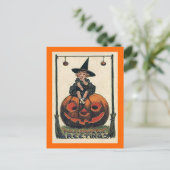 Carte Postale Fille Halloween Vintage sur Jack o'Lantern (Debout devant)