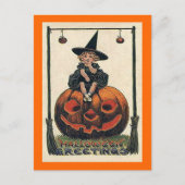 Carte Postale Fille Halloween Vintage sur Jack o'Lantern (Devant)