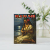 Carte Postale Fille Hawaïenne Rétro & Ukulele à la Plage au Clai (Debout devant)
