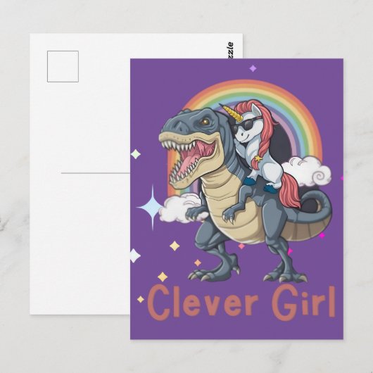 Carte Postale Fille intelligente - Édition dinosaure à cheval li (Devant / Derrière)