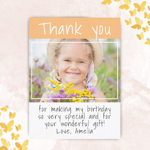 Carte Postale Fille jaune moderne Photo Anniversaire Merci