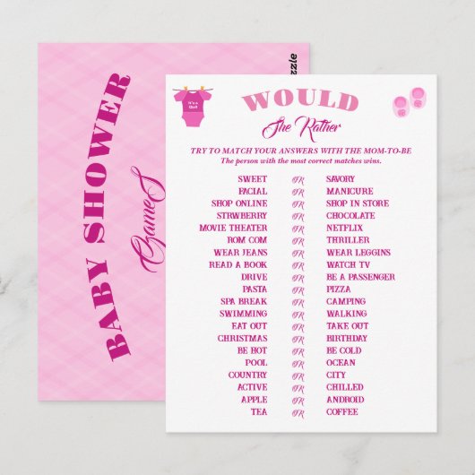 Carte Postale Fille Jeux de Baby shower Prédiction et conseil. (Devant / Derrière)