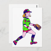 Carte Postale Fille Jouant Au Baseball (Devant / Derrière)