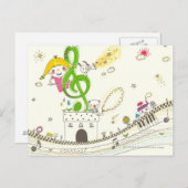 Carte Postale Fille jouant avec des notes musicales sur la maiso (Devant / Derrière)