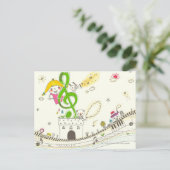 Carte Postale Fille jouant avec des notes musicales sur la maiso (Debout devant)