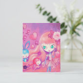 Carte Postale Fille Kawaii avec de mignons lapins (Debout devant)