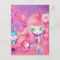 Fille Kawaii avec de mignons lapins