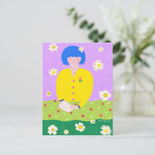 Carte Postale Fille lisant l'art folklorique fantaisiste Coloré