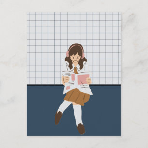 Carte Postale Fille lisant un journal