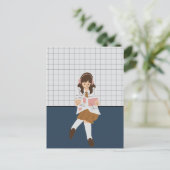 Carte Postale Fille lisant un journal (Debout devant)