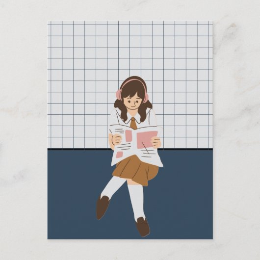 Carte Postale Fille lisant un journal (Devant)