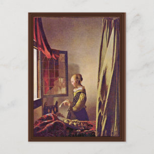 Carte Postale Fille Lisant Une Lettre À Une Fenêtre Ouverte, Par