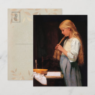 Carte Postale Fille lui tresser les cheveux et lire un livre