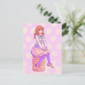 Carte Postale Fille Macaron rose (Debout devant)