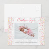 Carte Postale Fille Marbre Fleur Pétale Photo Faire-part de nais (Devant / Derrière)