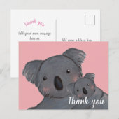 Carte Postale Fille merci koala rose bébé (Devant / Derrière)